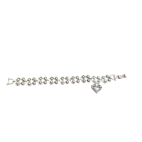 Brighton Taos Heart Charm Bracelet Lacy Filigree Silver Plated Vintage Retired - Picture 3 of 6